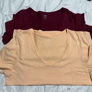 Old Navy Women's Short Sleeve Tops - Light Peach and Deep Burgundy